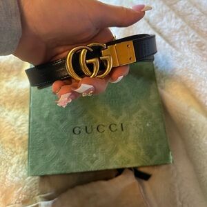 Gucci Black Leather Belt with Gold Buckle